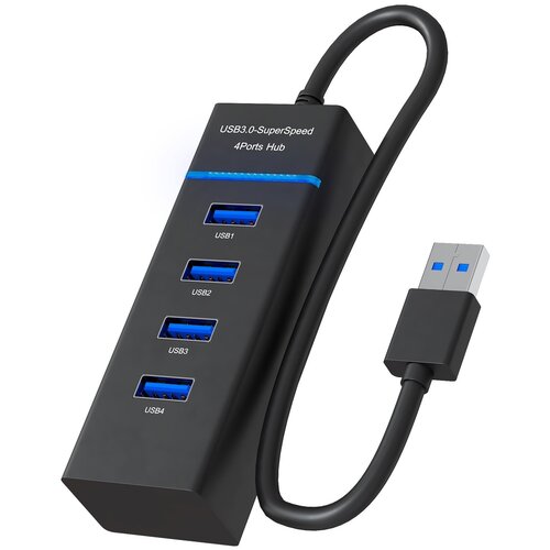 USB 3.0 концентратор, разветвитель, хаб GSMIN B30 на 4 порта USB 3.0 переходник, адаптер до 5 Гбит/с (20 см) (Черный)