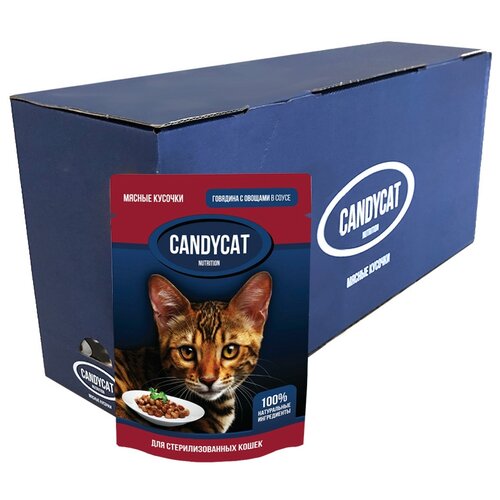 Влажный корм для кошек CandyCat с говядиной и овощами 25 шт. х 85 г (кусочки в соусе)