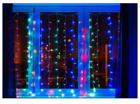 Светодиодная гирлянда Neon-night "Дождь" 1.5х1 м, 8 режимов, 96 разноцветных светодиодов, прозрачный провод
