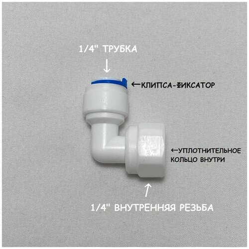 Фитинг угловой для фильтра (1/4 внутренняя резьба - 1/4 трубка) из пищевого пластика