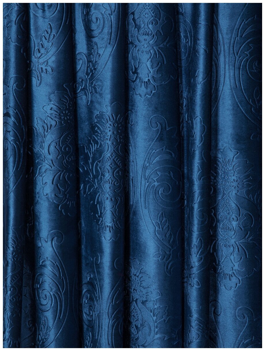 Портьера ТД Текстиль бархат Корона с тиснением ширина 200см, высота 270см, цвет синий - фотография № 2