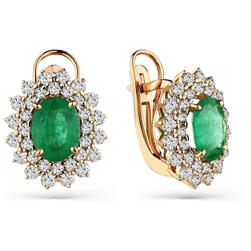 Серьги Master Brilliant, красное золото, 585 проба, изумруд, бриллиант, , золотистый