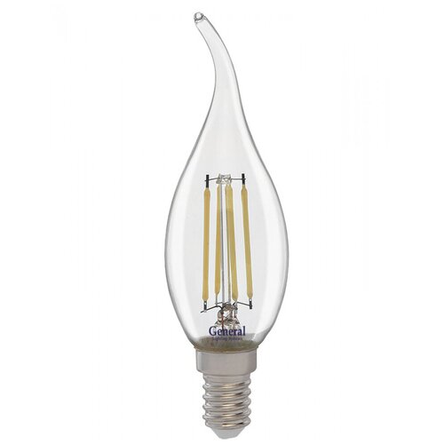 Лампа филамент светодиодная 10Вт свеча на ветру General 649919 GLDEN-CWS-10-230-E14-4500