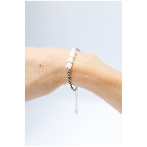 Браслет-цепочка Koshika, перламутр, размер 17 см, диаметр 5 см, серебристый, белый браслет женский браслет на руку стильный браслет браслет из натурального камня браслет из сердолика