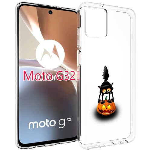 Чехол MyPads Котик с тыквой для Motorola Moto G32 задняя-панель-накладка-бампер