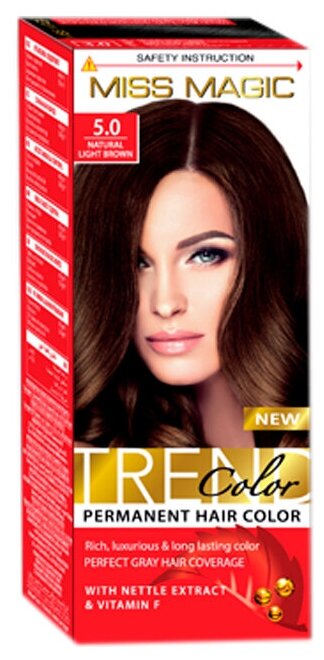 Miss Magic Trend Color стойкая краска для волос с экстрактом крапивы и витамином F, 5.0 natural light brown, 90 мл