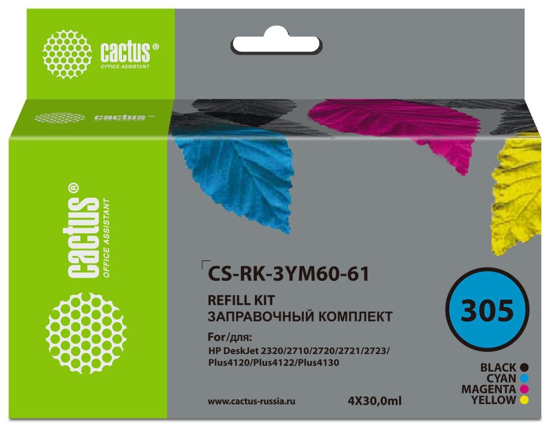 Заправочный набор Cactus CS-RK-3YM60-61 305 многоцветный 4x30мл для HP DeskJet 2710212027212722