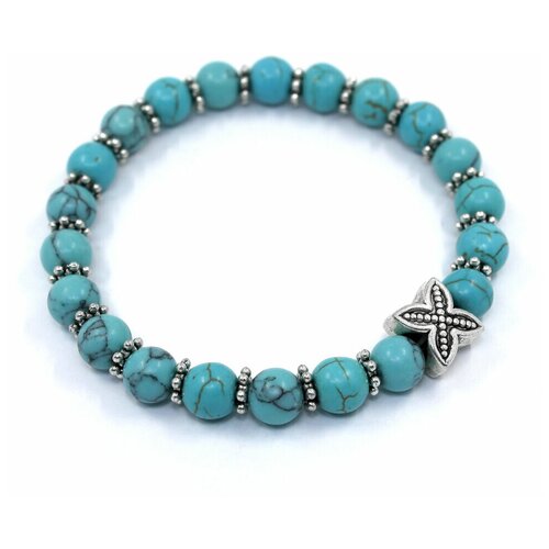 фото Handinsilver ( посеребриручку ) браслет из глянцевой светло-синей бирюзы 8мм и клевером