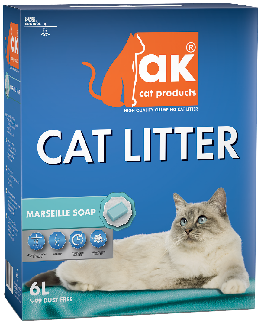 Наполнитель для кошачьих туалетов AK CAT Марсельское мыло комкующийся бентонит марсельское мыло 5,5 кг 6 л - фотография № 1