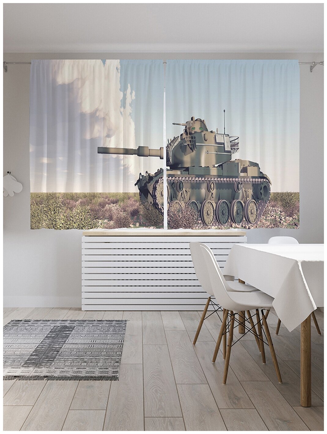 Фотошторы JoyArty Боевой танк на ленте, 145х180 см, 2 шт, голубой/зеленый