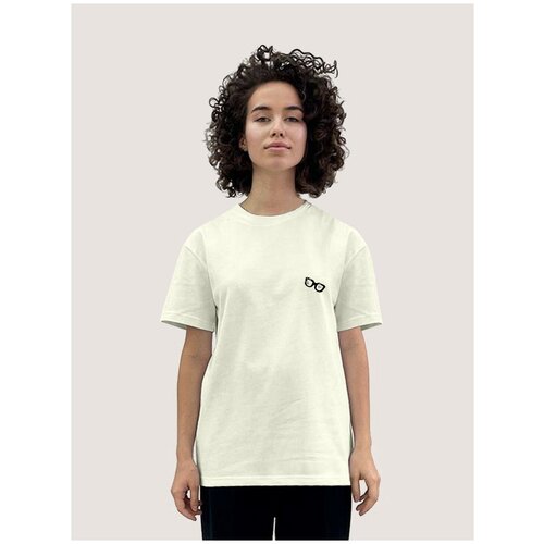 фото Футболка женская молочный оттенок minimal trend очки хипстер - 1156 ttp будь на стиле