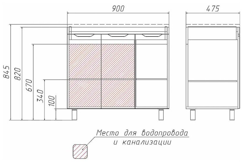 Тумба под умывальник "Andrea 90" 3D без ящика Домино