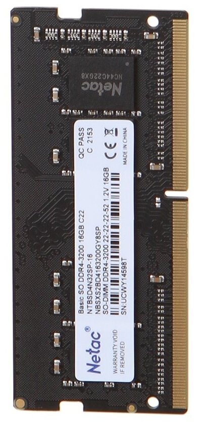 Модуль памяти SODIMM DDR4 16GB Netac PC4-25600 3200MHz CL22 1.2V - фото №3