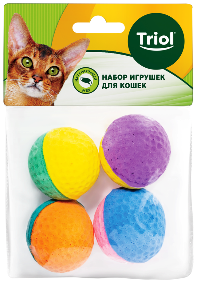 Triol игрушка для кошек "Мяч для гольфа", d 40 мм, упаковка 4 шт, разноцветный - фотография № 3