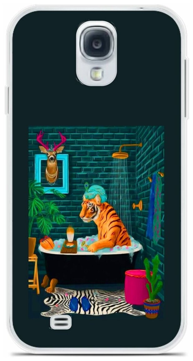 Силиконовый чехол на Samsung Galaxy S4 Тигр в ванной / для Самсунг Галакси С4