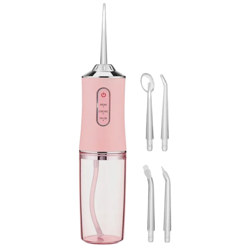 Портативный ирригатор для полости рта, беспроводной, 3 режима работы, 4 насадки, розовый