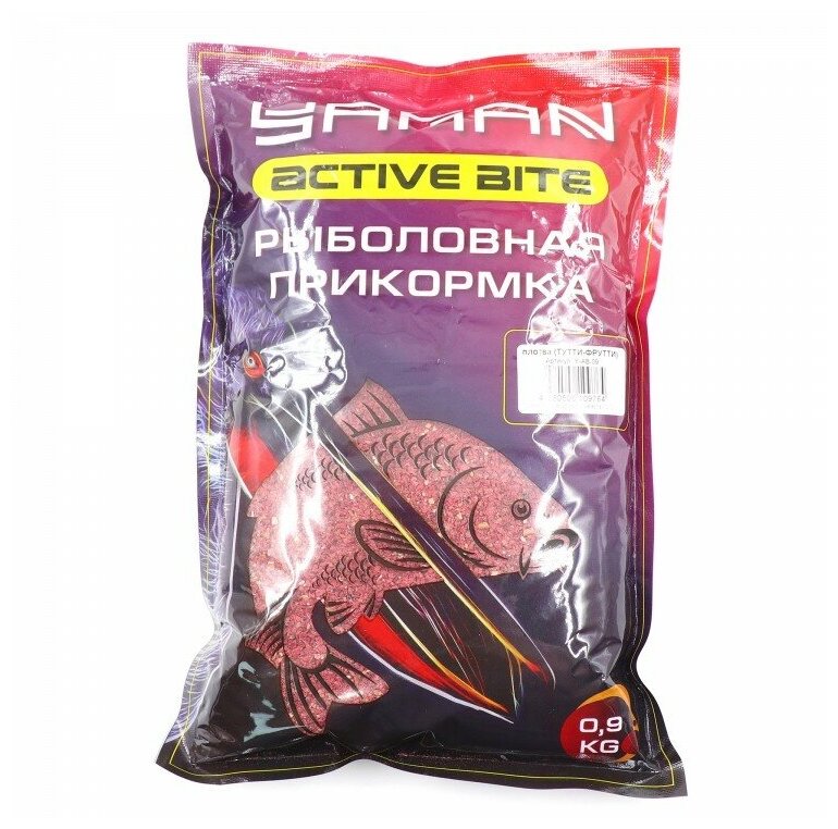 Прикормка Yaman Active Bite Плотва (тутти-фрутти) цв. красный 900 г