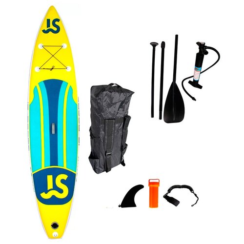 фото Надувная желтая sup-доска (sup board) js board js350 350 х 84 х 15 см (полный комплект аксессуаров: насос, манометр, страховочный лиш, рюкзак)