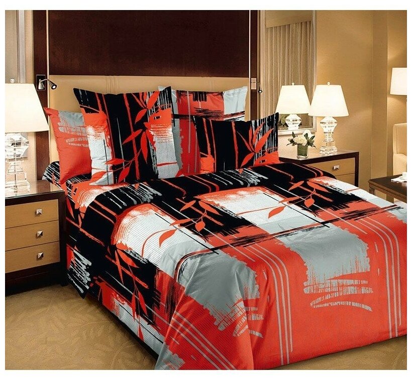 фото Простыня 90х200 на резинке бязь Хокку красный (борт 20 см)