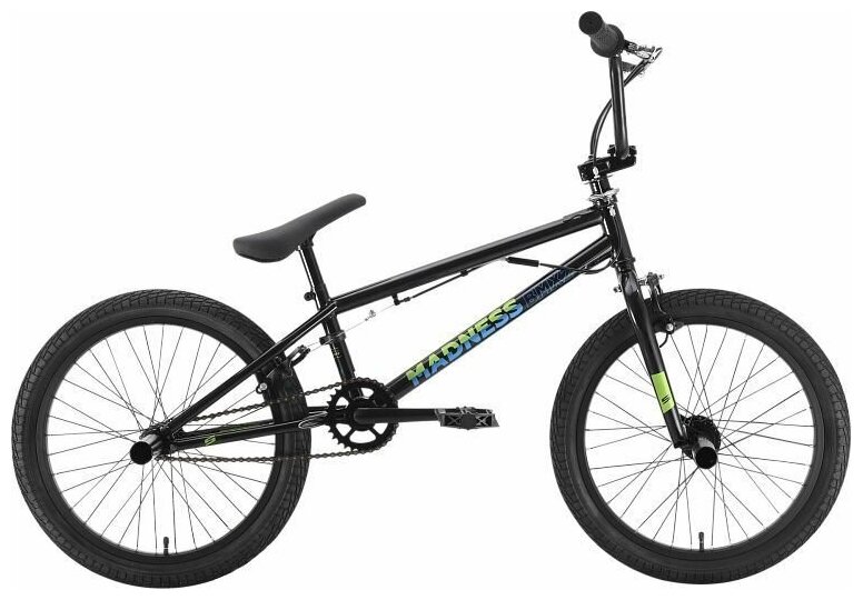 Велосипед STARK Madness BMX 2 (2022), BMX (взрослый), рама 9", колеса 20", черный/зеленый, 12.5кг [hq-0005130]