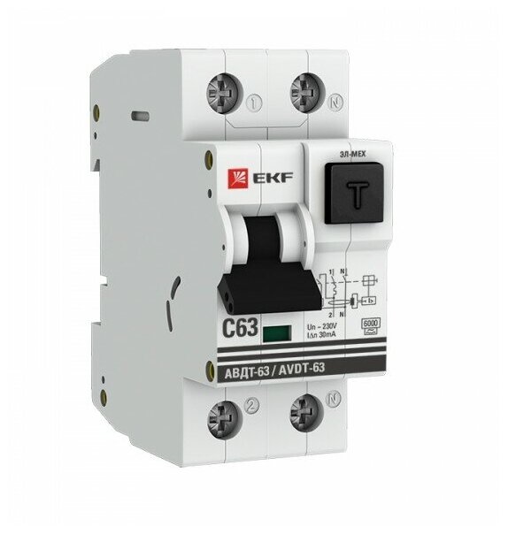 Выключатель автоматический дифференциальный АВДТ-63 1п+N 25А C 30мА тип A PROxima (электронный) | код. DA63-25-30e | EKF ( 1шт. )