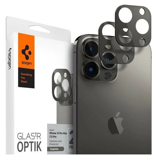 защитное стекло для камеры spigen для iphone 12 optik lens protector красный 2 шт agl02472 Защитное стекло на камеру Spigen Optik Lens Protector V2 для iPhone 13 Pro / 13 Pro Max 2 шт, Graphite (AGL04035)