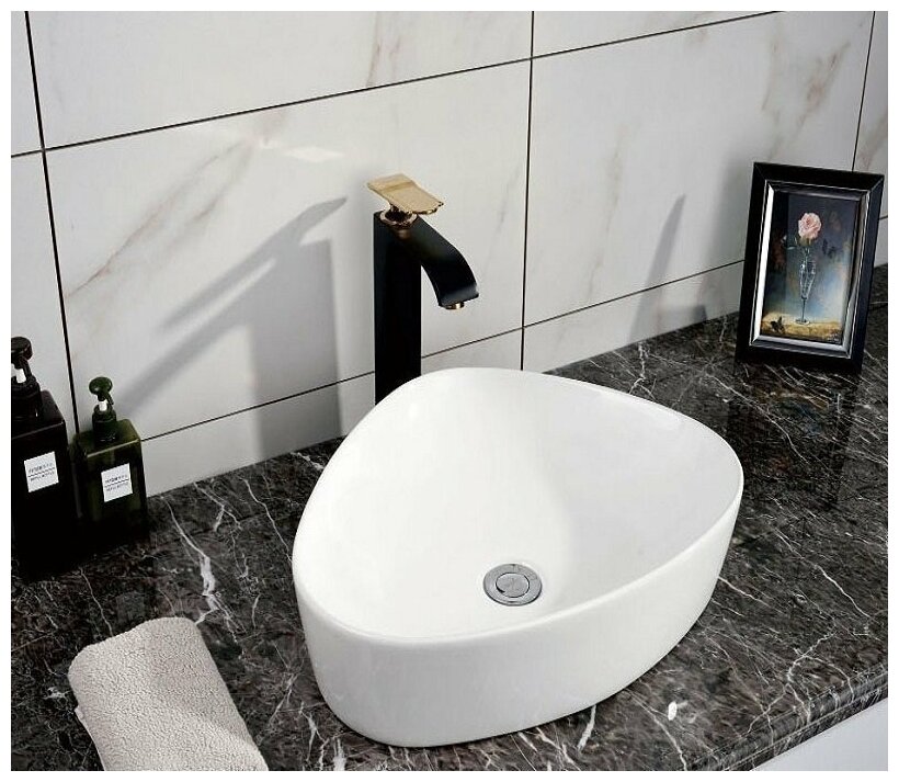 Раковина для ванной. Раковина накладная CeramaLux 9386 белый без перелива - фотография № 10
