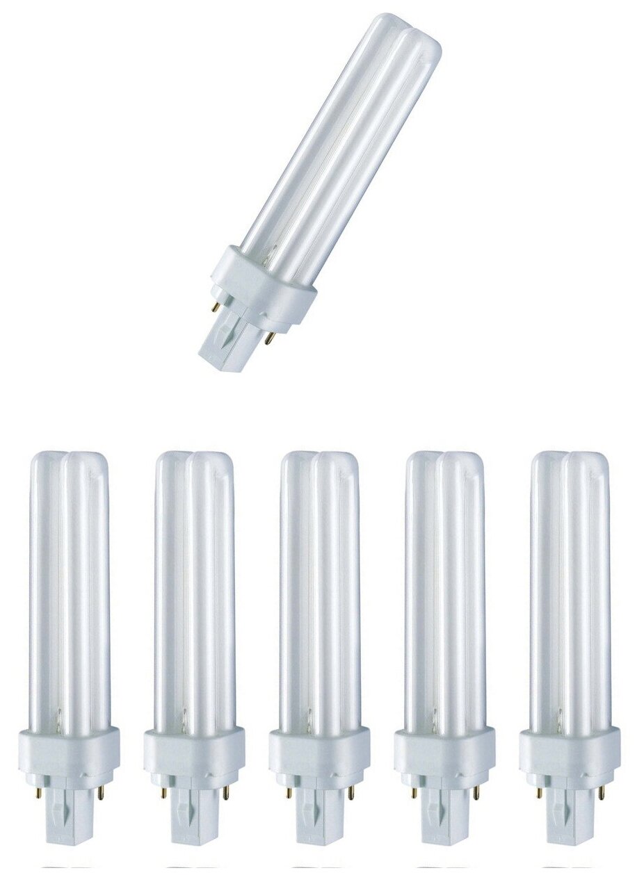 Лампа Люминесцентная OSRAM DULUX D 13W/21-840 G24d-1 холодный белый 4000К 900lm, уп. 5шт