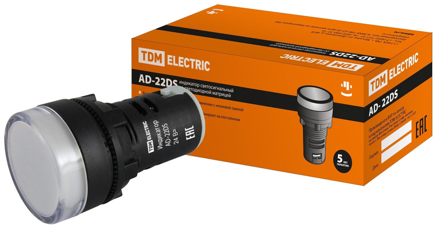 Лампа TDM AD-22DS(LED), матрица d22мм, 24В, AC/DC, белый - фотография № 1
