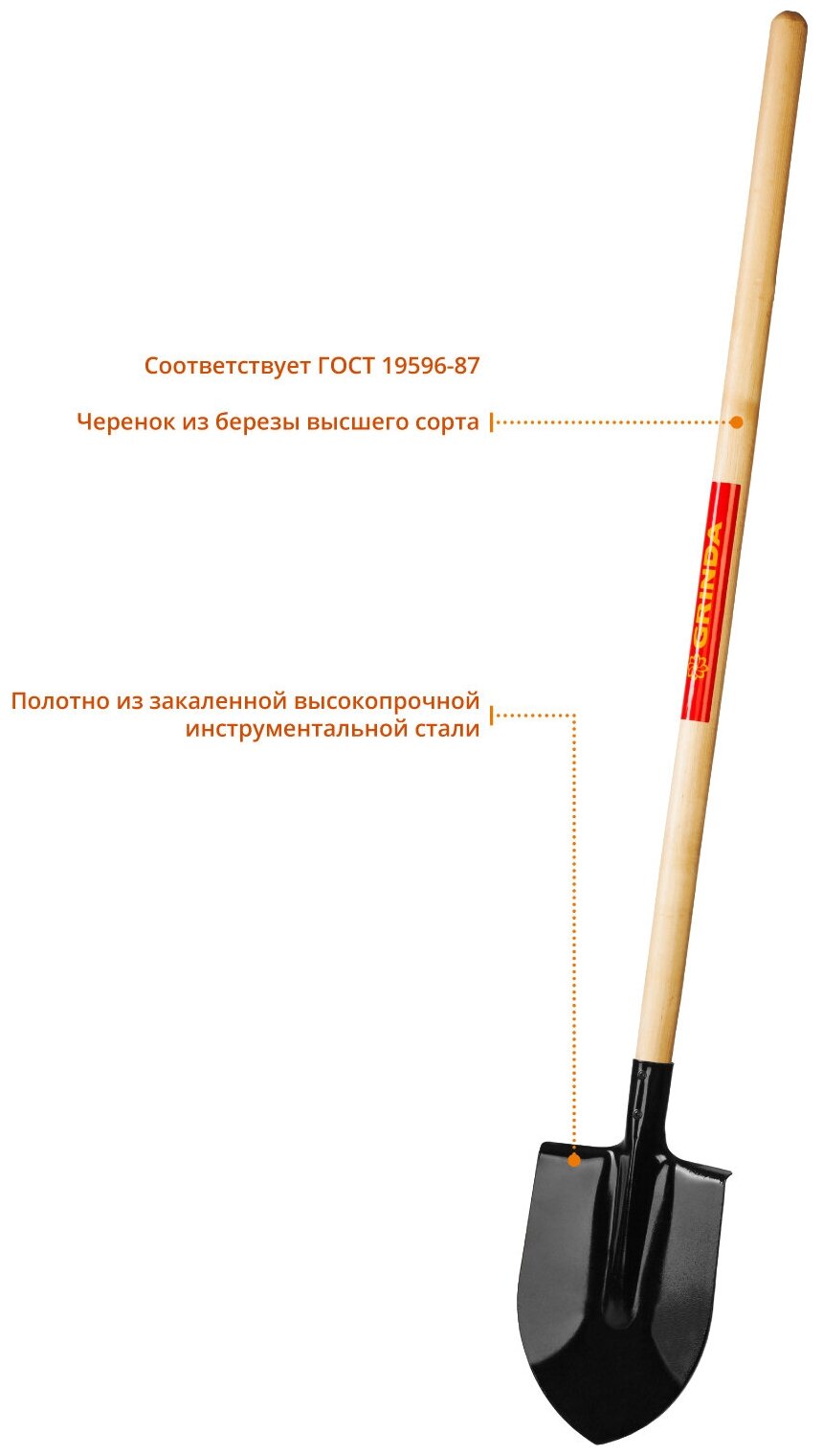 Лопата Grinda штыковая дерев.черенок 421824 - фото №3