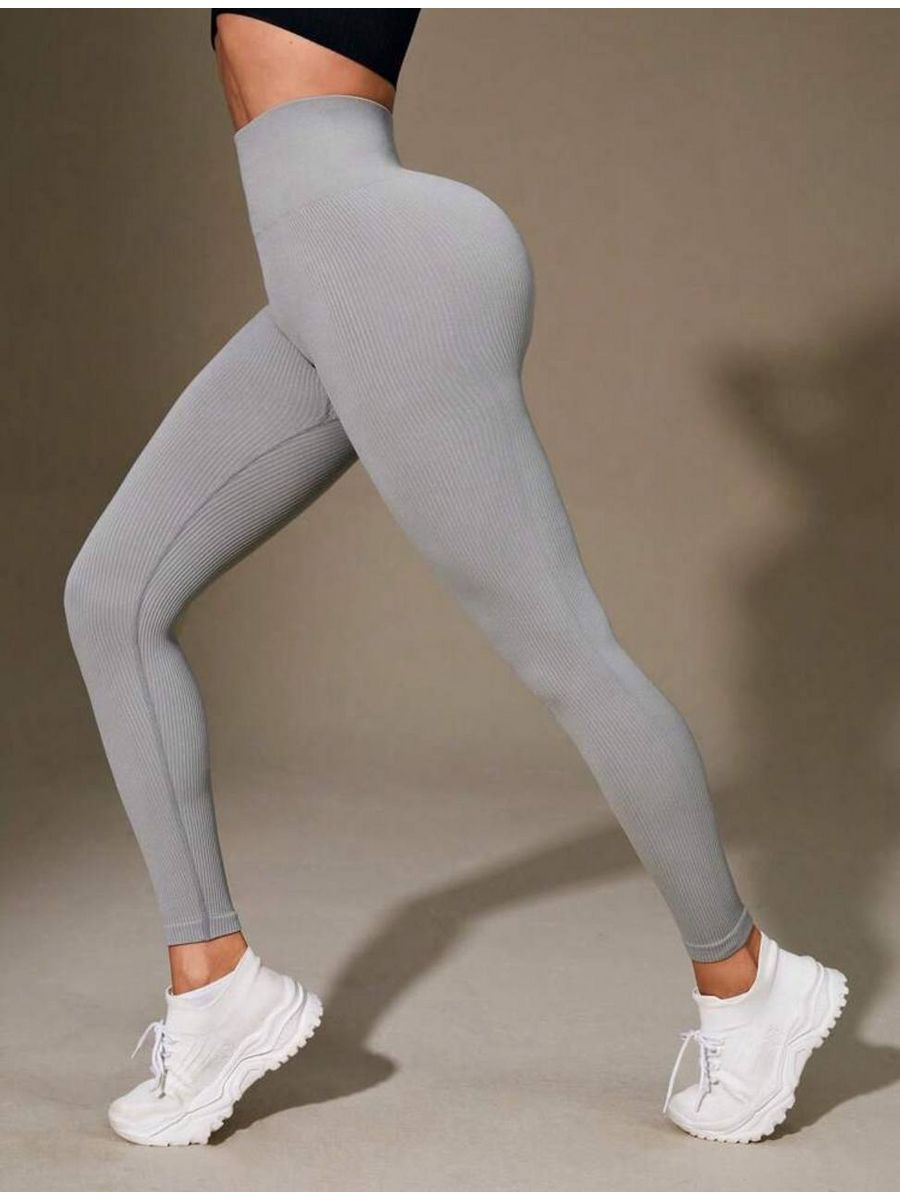 Легинсы  в рубчик, размер 44-48, серый — фото 1