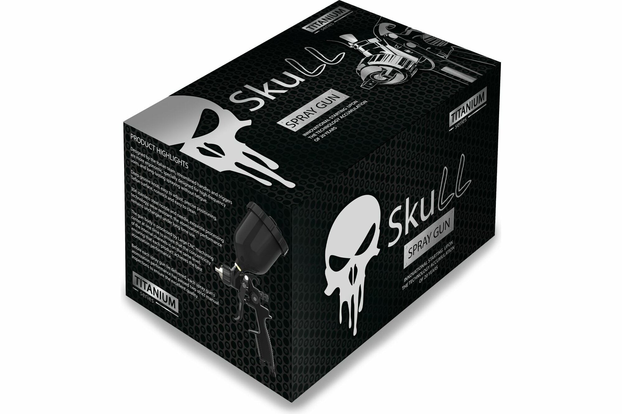 фото Пистолет окрасочный RRP Дюзы: 2.0 (профессиональный краскопульт) SKULL TITANIUM Spray gun с верхним пластиковым бачком