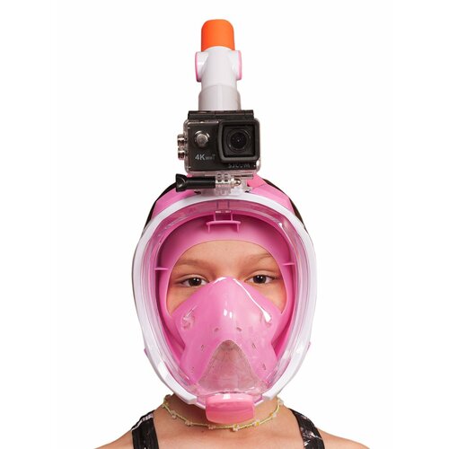 Маска полнолицевая детская SCUBA BROTHERS BEATLE KID CLEAR/PINK, с креплением экшн-камеры, р-р XS