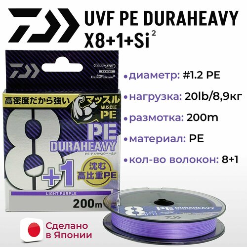 Шнур DAIWA UVF PE DURAHEAVY X8+1+SI2 LIGHT PURPLE 1.2-200 м