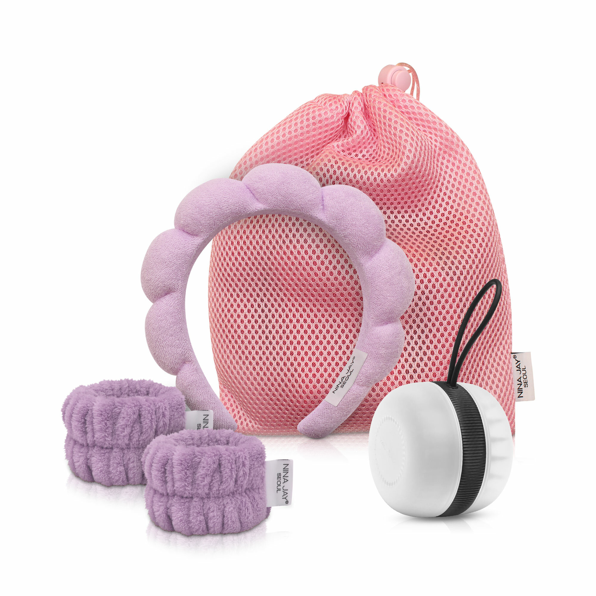 Набор в мешочке: расческа + ободок + напульсники лавандовый цвет NINA JAY