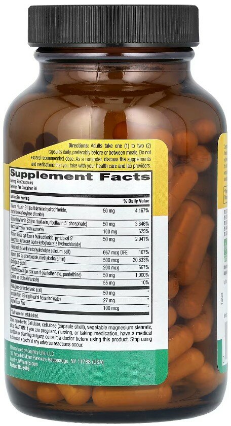 Витамины Группы B Country Life, Сoenzyme B-complex, комплекс витаминов группы B, 380 г, 120 капсул