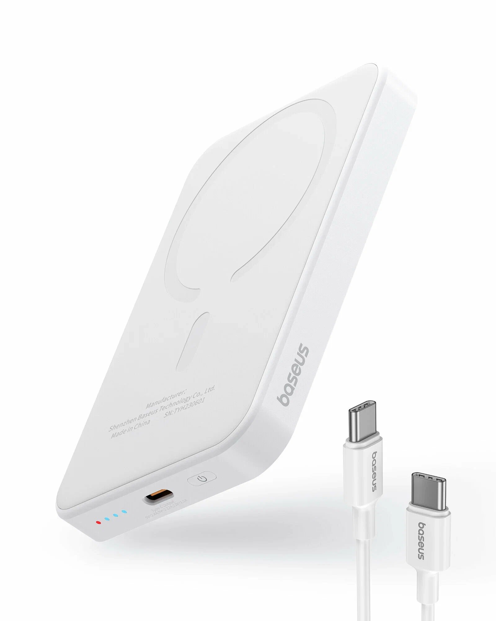 Внешний аккумулятор с беспроводной зарядкой Baseus Magnetic Mini Air Wireless, Fast Charge Power Bank 10000mAh 20W, с кабелем Type-C to Type-C (P10059001113-00), цвет белый