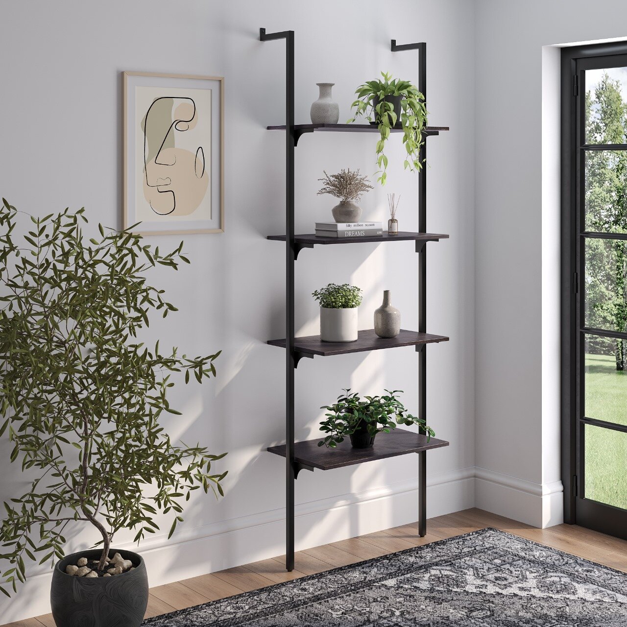 Дизайнерский Стеллаж Лофт GARDENA 4 полки (220х73х39см) Дуб Ниагара