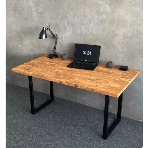 Стол из массива дерева Дуб 140х70 Компьютерный/Офисный/Обеденный/Кухонный/П образное подстолье/DUB LOFT