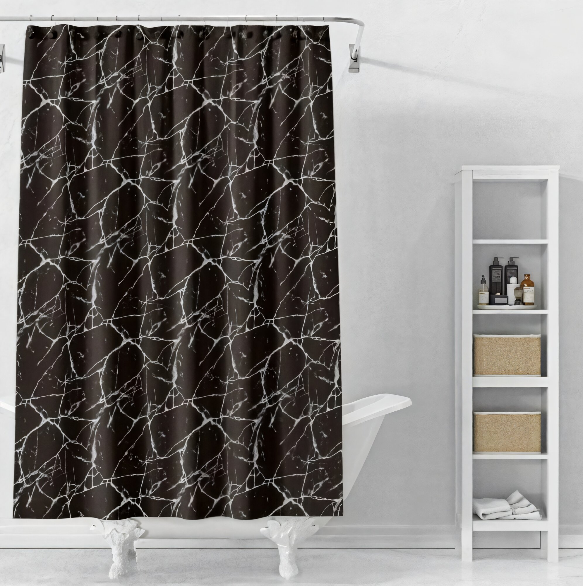 Шторка для ванной комнаты 180х180 с кольцами PERFECTO LINEA Secret черный мрамор (36-118202)