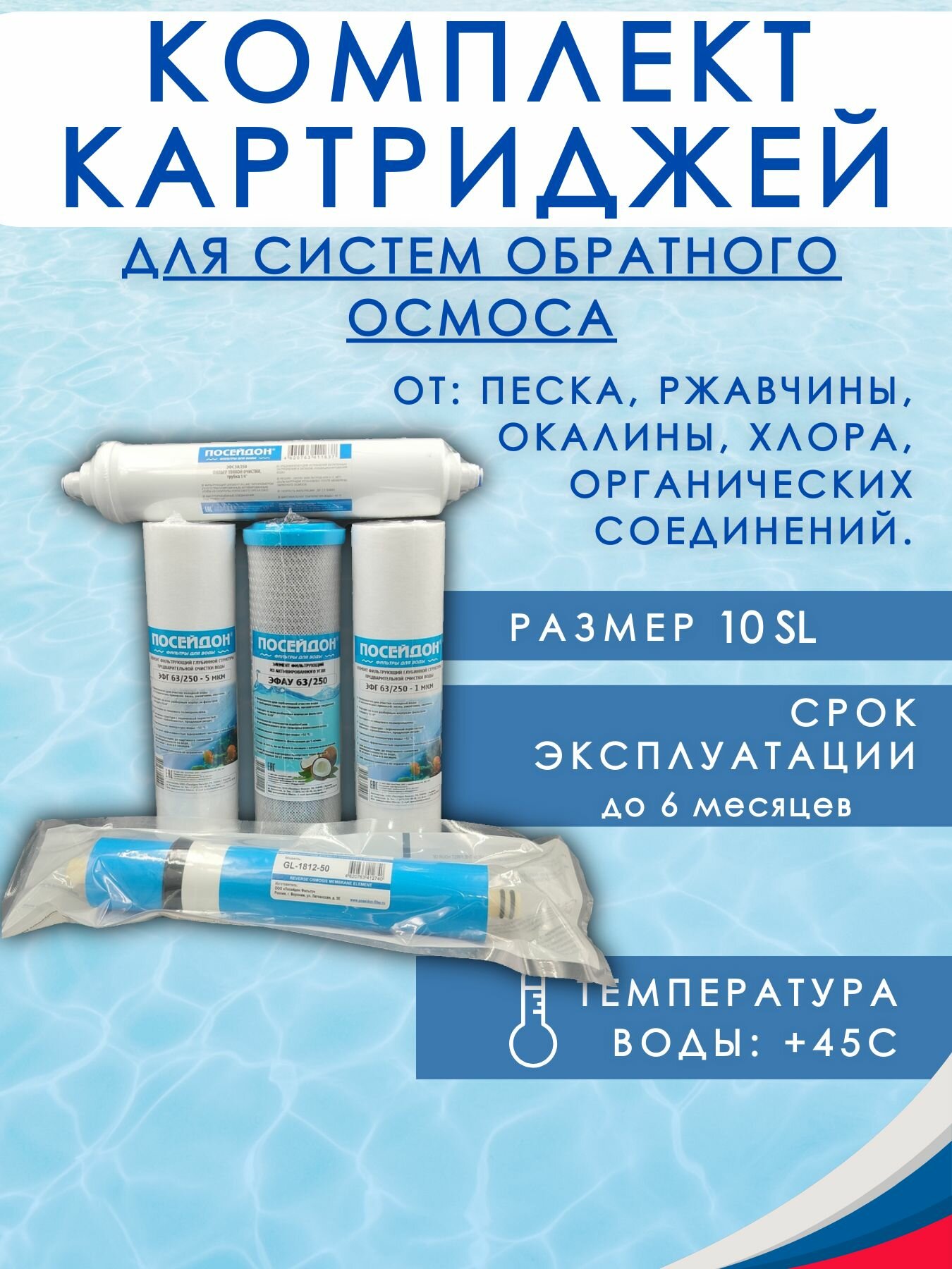 Комплект картриджей для систем обратного осмоса с постфильтром и мембраной 1812 - 50 галлон