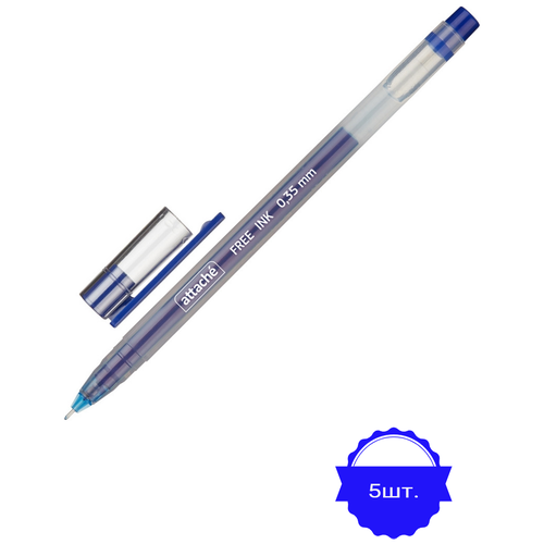 Ручка гелевая неавтоматическая Attache Free ink,0,35мм,синий неавтический,без/манжета 5 штук