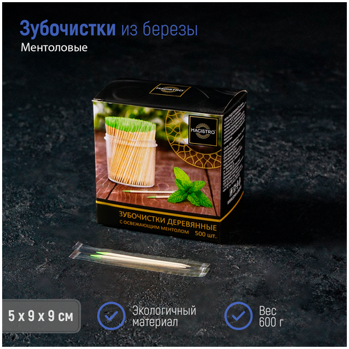 Magistro Зубочистки из берёзы, ментоловые, 600 г, мята