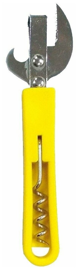 Открывалка для бутылок со штопором / Консервный нож, желтый / Открывалка для банок / Открывашка / Штопор - фотография № 1