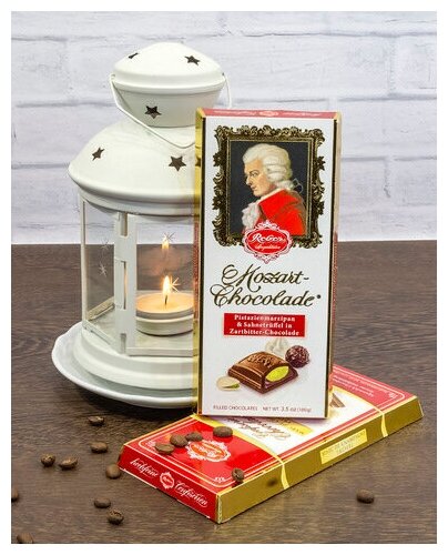 Шоколад Reber Mozart Chocolade Горький шоколад с фисташковым пралине, 100 г - фотография № 7