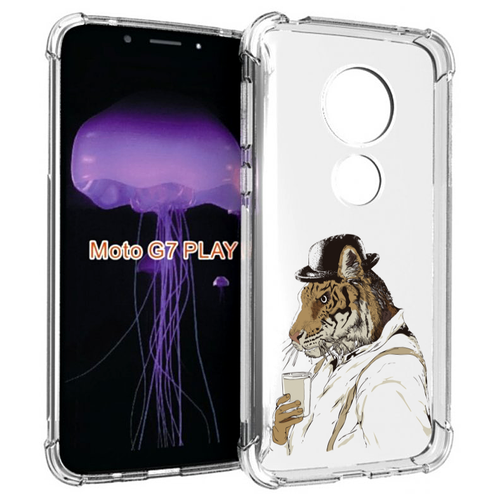Чехол MyPads Тигр в шляпе для Motorola Moto G7 Play задняя-панель-накладка-бампер