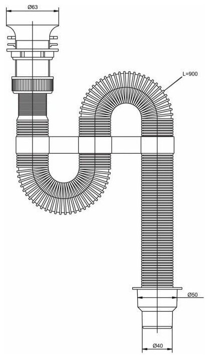 Сифон умывальник гофра,чашка пластик 63мм,1 1/4"х40, длина 900мм, Dn 40/50, ВИР 30980311, ЭКО - фотография № 2