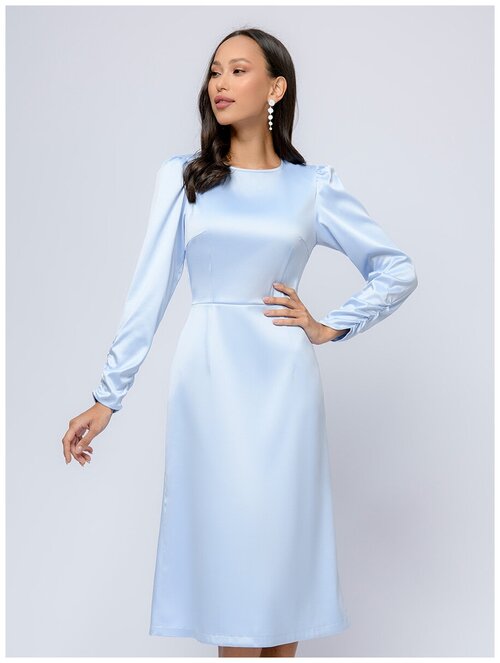 Платье 1001dress, в классическом стиле, полуприлегающее, миди, размер 48, голубой