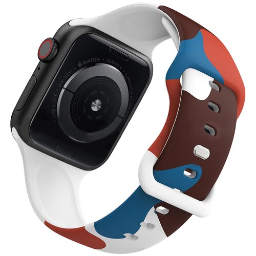 Ремешок для Apple watch 42/44/45(Силиконовый, с кнопкой ) Коричнево-красный (iWatch Series 2, 3, 4, 5, 6,se, 7)