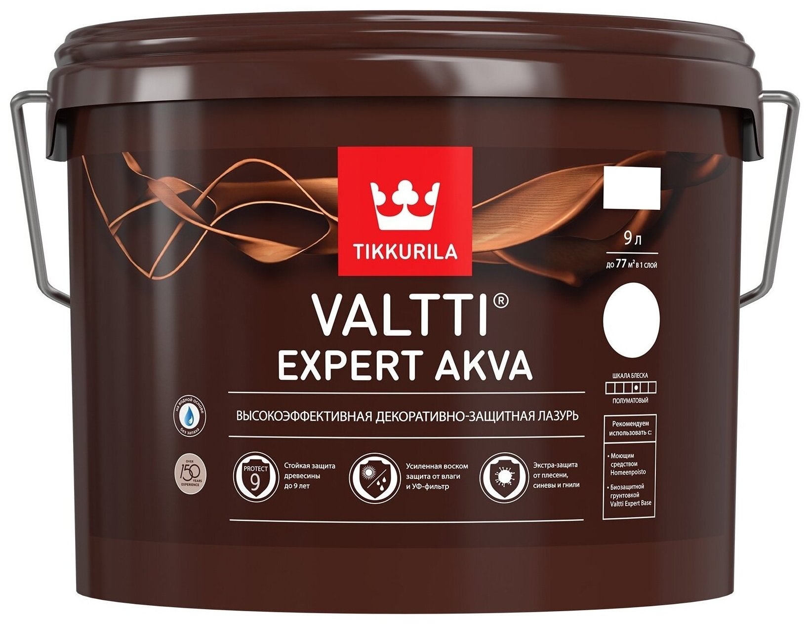 Лазурь TIKKURILA VALTTI EXPERT AKVA высокоэффективная защитная, полуматовая, орегон 9л 700009627